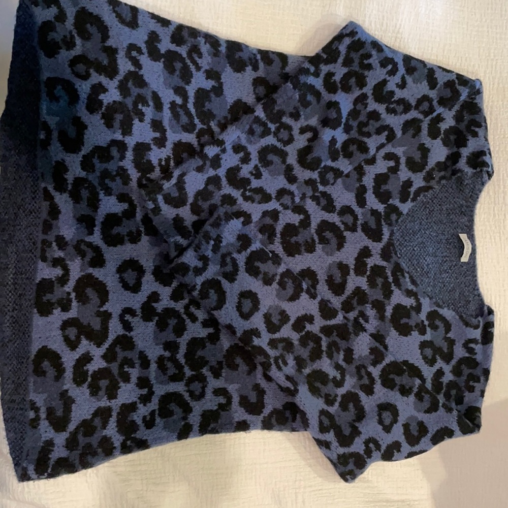 Jamison  sweater. O/S fits most.  Navy blue and black leopard.